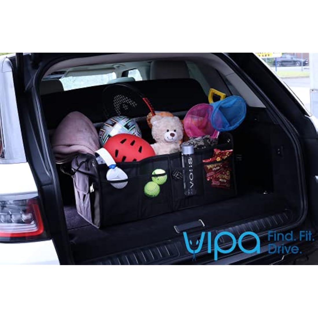 VIPA CAR PARTS Universal Boot Organiser. Large Storage Capacity, Multiple Compartments. Durable & Washable Fabric. Easy to Assemble. 10 Outer Pockets and Hook & Loop Fastener Lid.