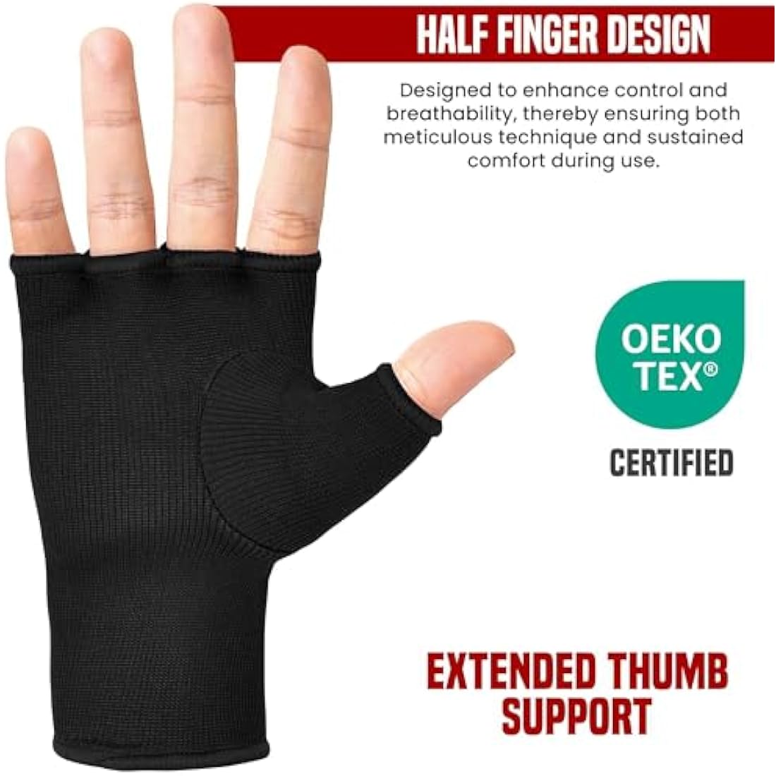 RDX Boxing Hand Wraps Inner Gloves for Punching - Half Finger Elasticated Bandages under Mitts Fist Protection - Great for MMA, Muay Thai, Kickboxing, Martial Arts Training, Combat Sports