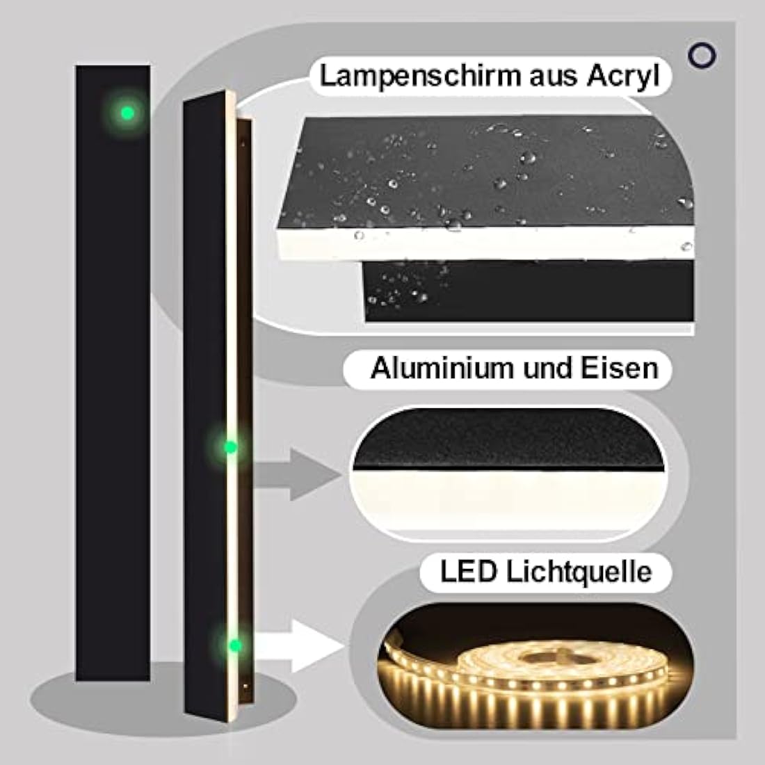 LED Black Aluminum Rectangular Exterior/Indoor Wall Light - 3000k 32W, IP65 Waterproof, 100cm*1, For Garden, Villa, Porch, Terraces, Garage