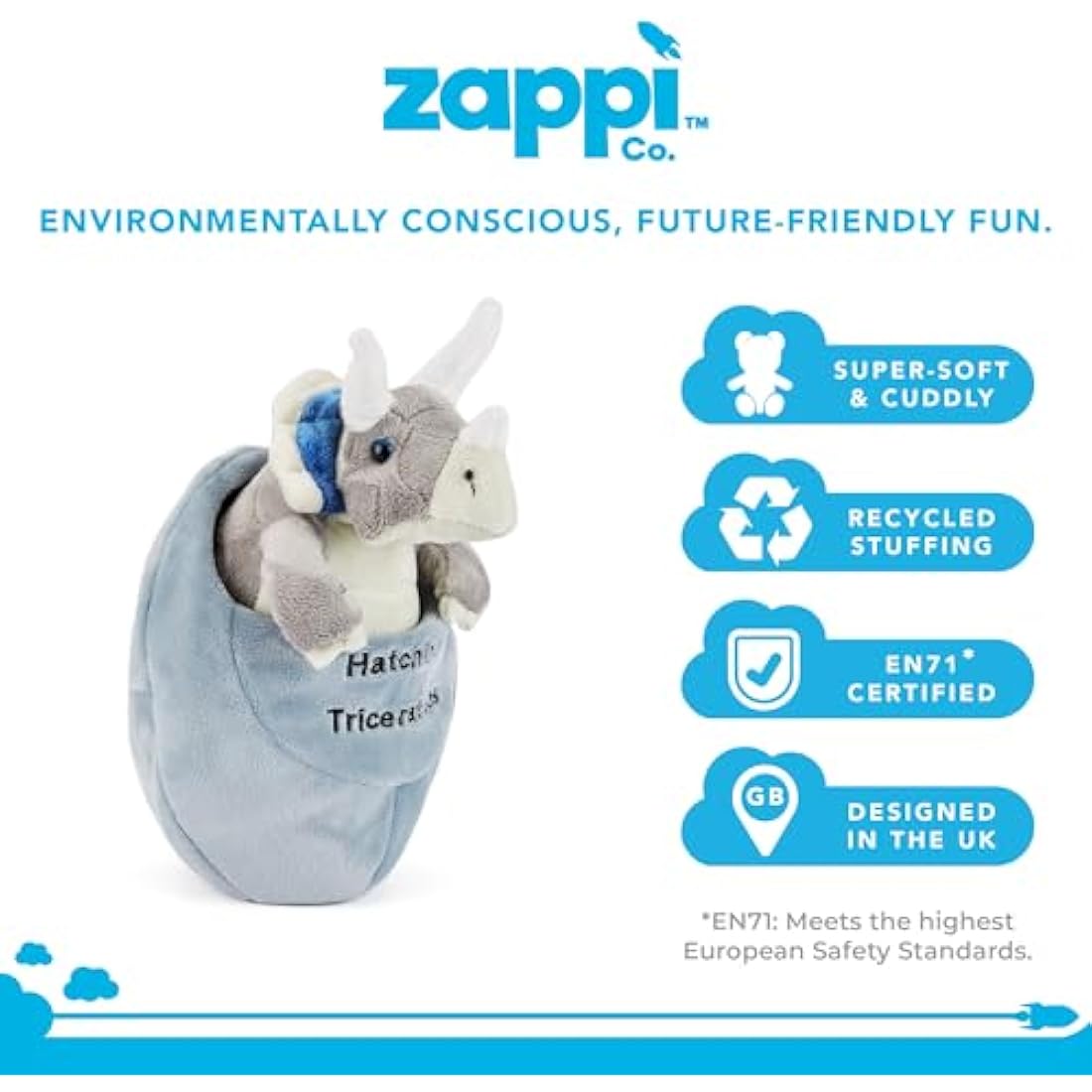 Zappi Co Plush Children's Stuffed Soft Cuddly Plush Toy-Part of Safari Animals Collection, Perfect for Kids (15cm Height)(Easter Egg Triceratop Dinosaur)