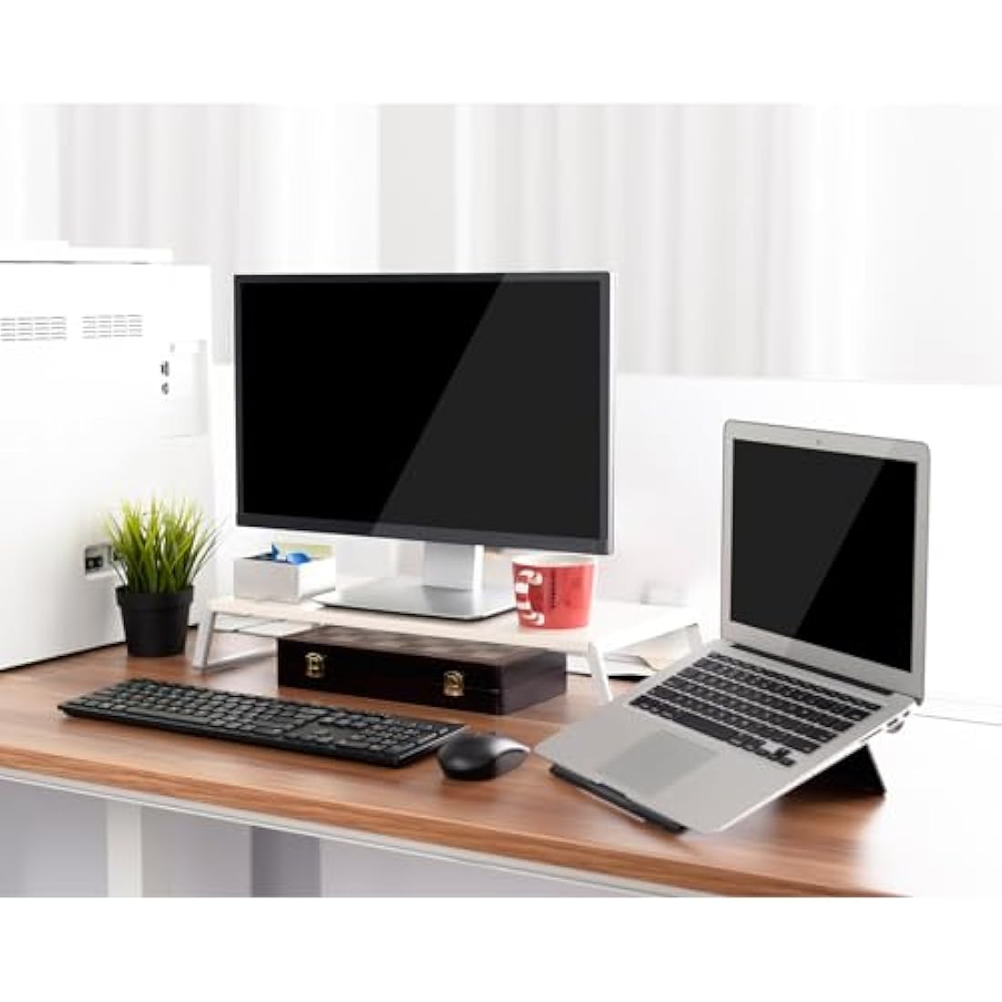 ThingyClub Monitor Stand Riser with Metal Feet for Computer Laptop iMac TV LCD Display Printer, Computer Monitor Riser with Desk Tabletop Organizer 20x9.45inch Sturdy Platform Save Space (White Birch)