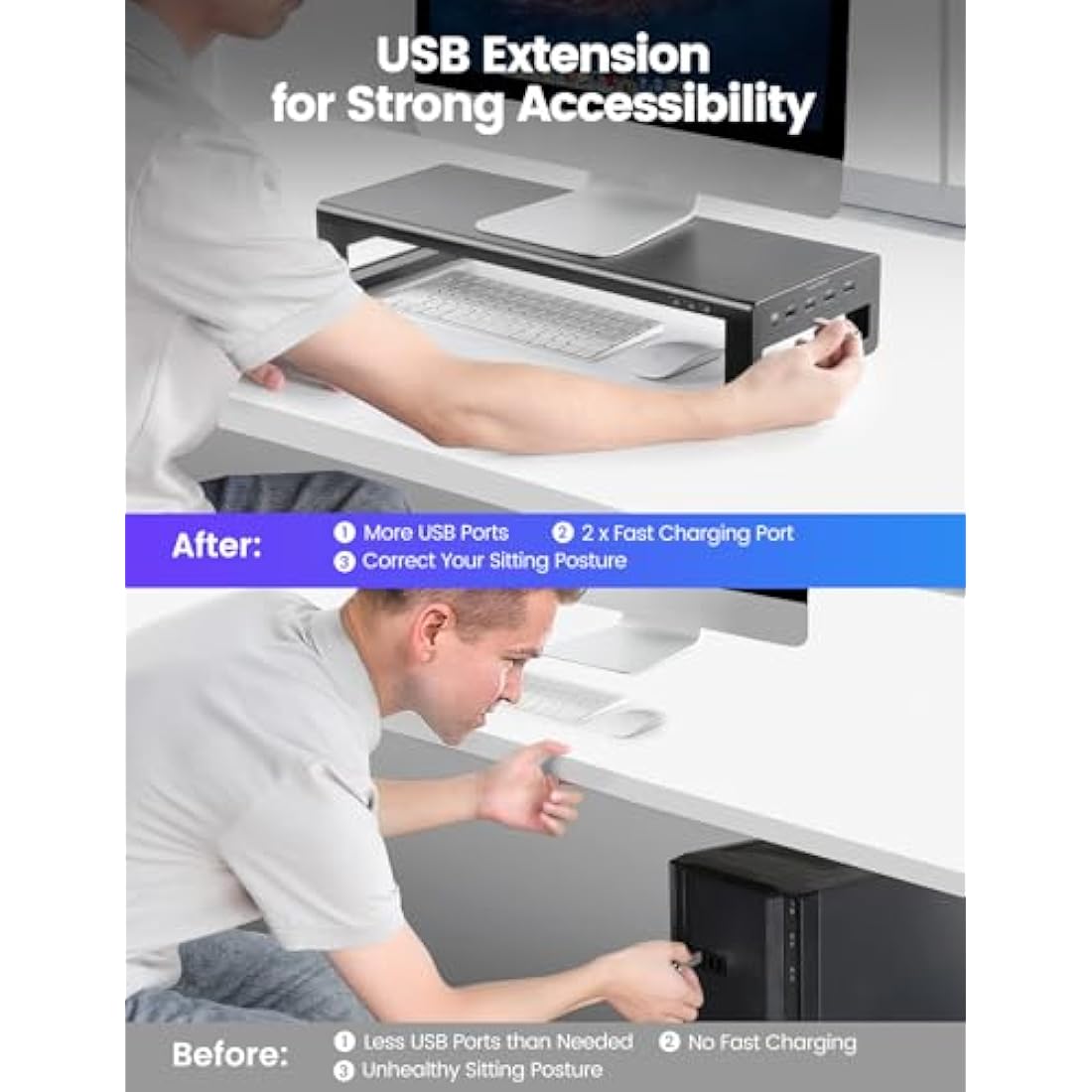 VAYDEER Monitor Stand with 4 USB 3.0 Ports, Metal Computer Screen Riser Lifter for Desk, Office PC Screen Shelf Tidy Space Saver Organiser for Laptop, Computer, iMac, up to 32 Inches - Black