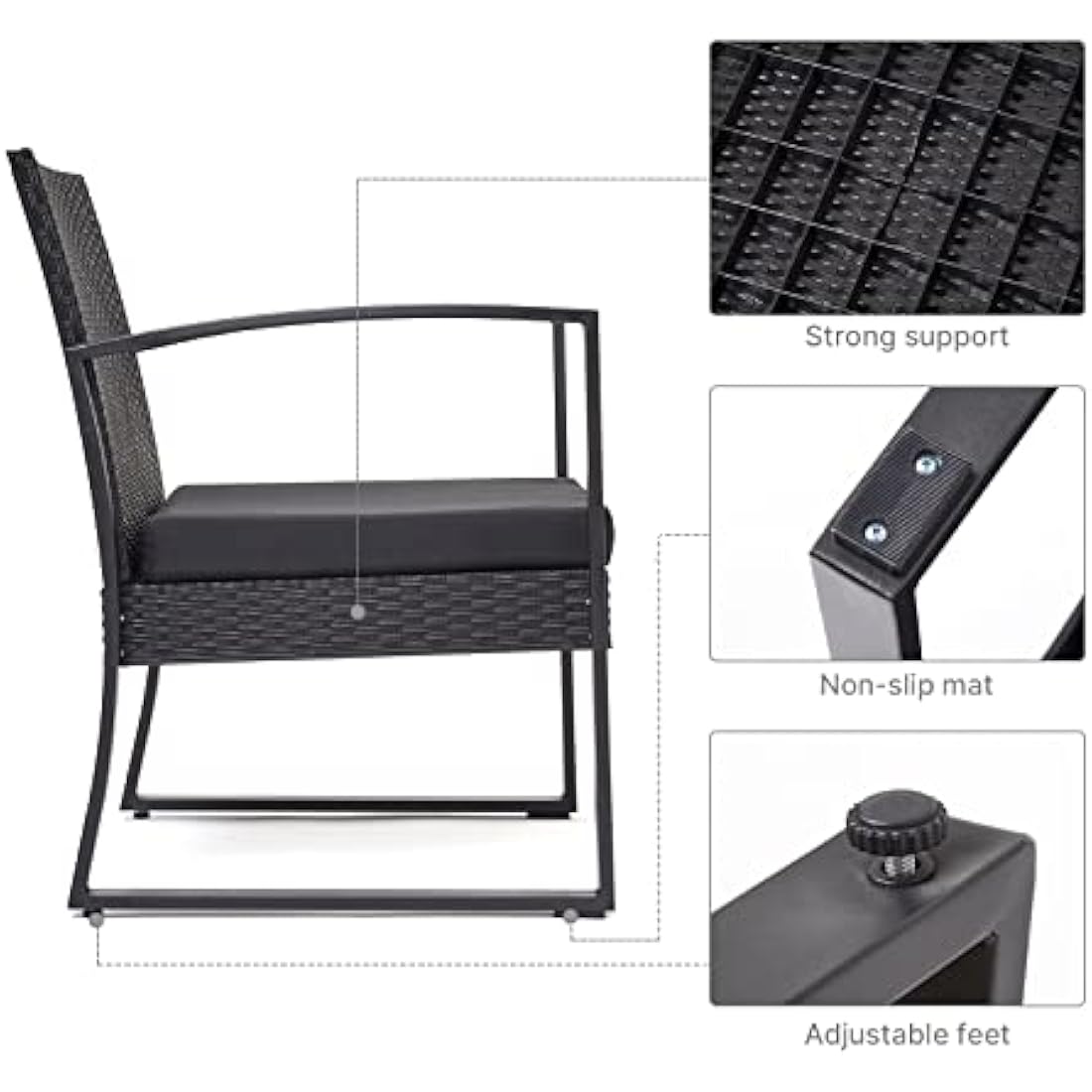 Mondeer Rattan Garden Furniture Set, 3 PCS Patio Bistro Set, 2 Seater Rattan Chairs with Cushions and Coffee Table, for Balcony Garden Indoor Outdoor Patio Backyard, Black