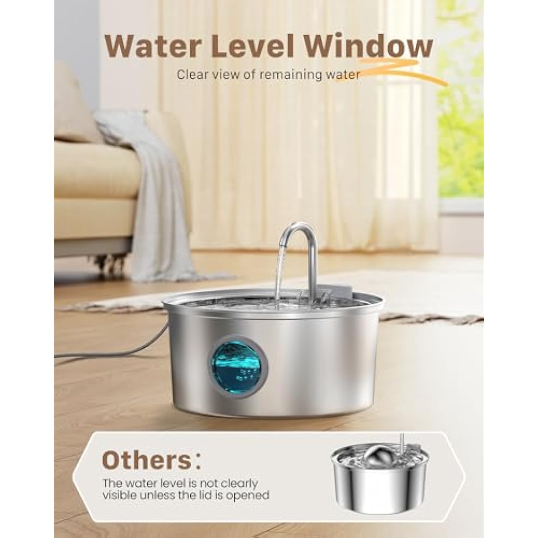 Cat Water Fountain for Drinking: Quiet Cat Water Fountain - 108oz/3.2L Cats fountain - Pet Waterer Fountains - 9 Filters - FOFNON