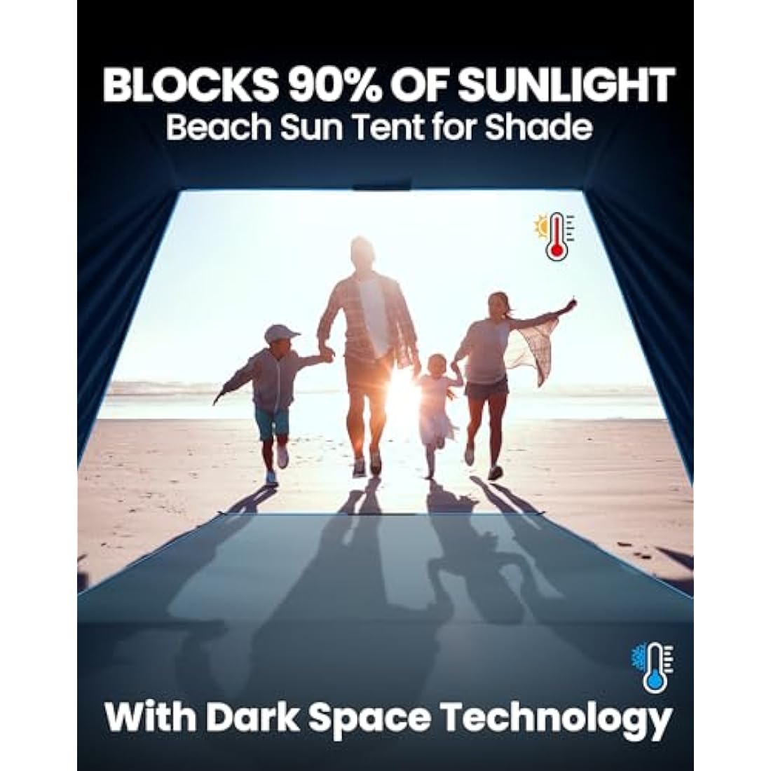 OutdoorMaster Beach Tent with Dark Shelter Technology, Portable Beach Shade Sun Shelter Canopy for 4-6 Person with UPF 50+ UV Protection, Easy Setup Pop Up Tent Family Size - Ocracoke Coast