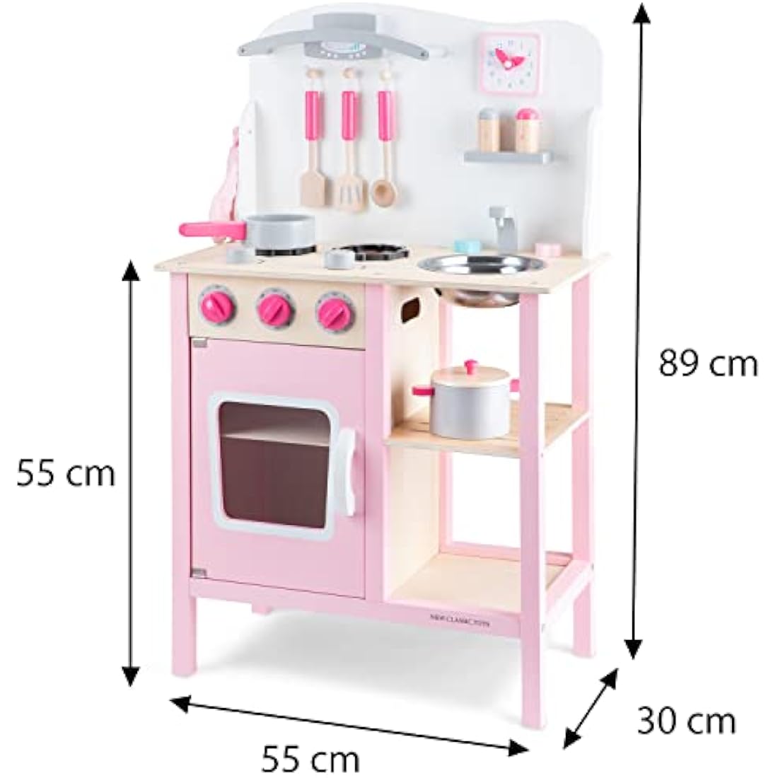 New Classic Toys 11054 Wooden Pretend Toy Kitchen for Kids Role Play Included Accessoires-Pink