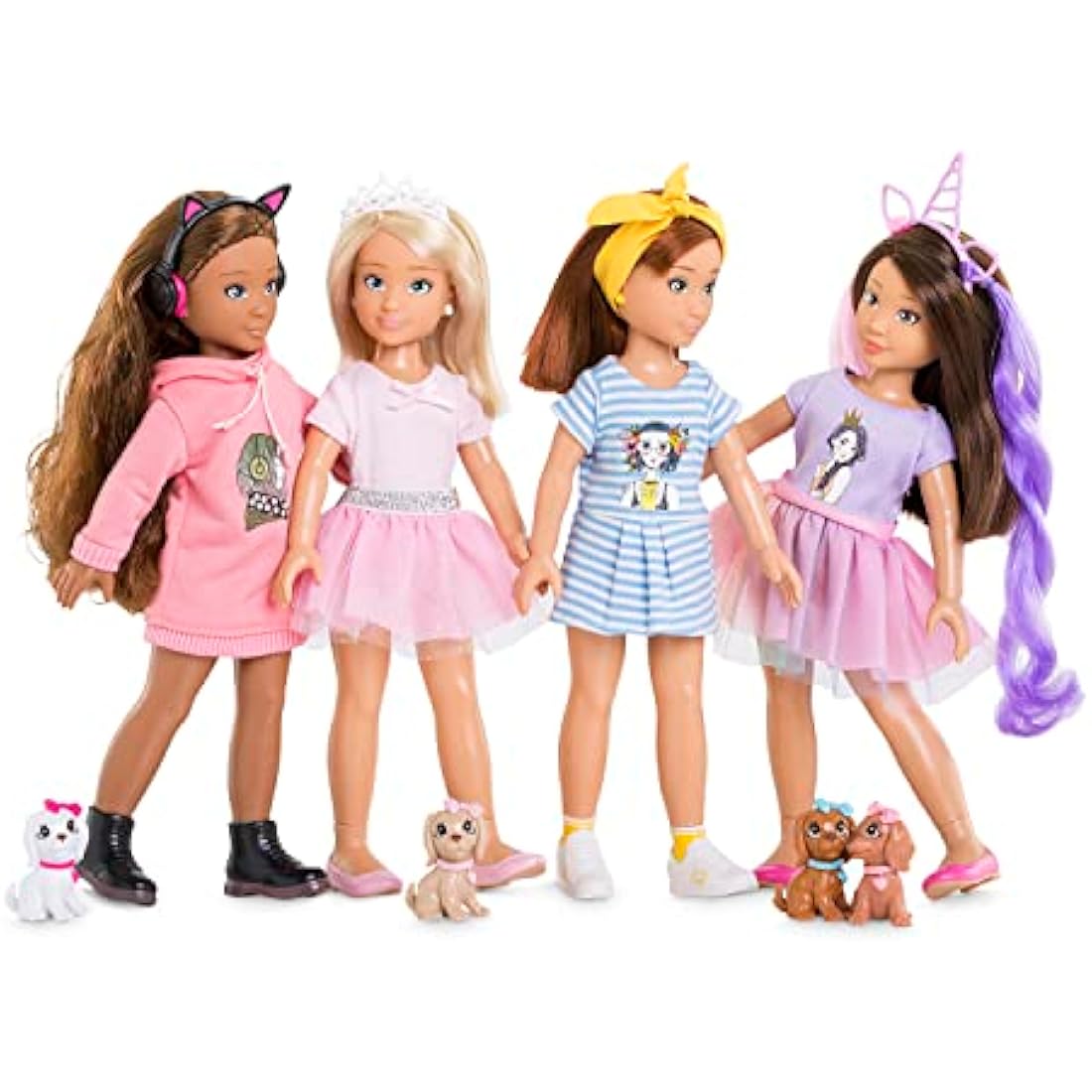 Corolle 9000600010 Girls Valentine Ballerina Set, Dressing Doll with Dog, with Crown, Earrings and Extra Ice Skates, 28 cm Toy Doll with Vanilla Fragrance, from 4 Years