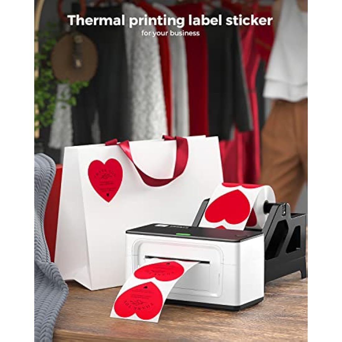 MUNBYN 76x76mm Heart Thermal Stickers, Heart Shaped Adhesive Sticker Labels, Red Love Thermal Labels for Gift, Wedding, Anniversary, Valentine's Day, Small Business 400 Sheet/Roll