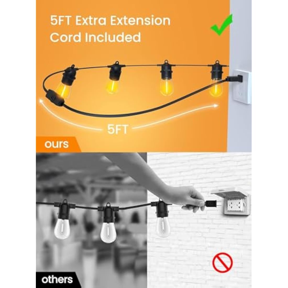 Outdoor String Lights, GlobaLink 101FT/31M S14 LED Outdoor Garden Lights, IP65 Waterproof Festoon Outdoor Lights 2700k 30+2(Spare) Bulbs for Outside Patio Terrace Yard Wedding Party Decor- Connectable