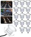 HIBOITEC 16Pcs Decking Lights, Lighting LED Deck Lights φ32mm, Cool White Decking Lighting, Waterproof Plinth Deck Light, for Outdoor, Garden, Floor Tile, Staircase, Wall Corner, Bathroom