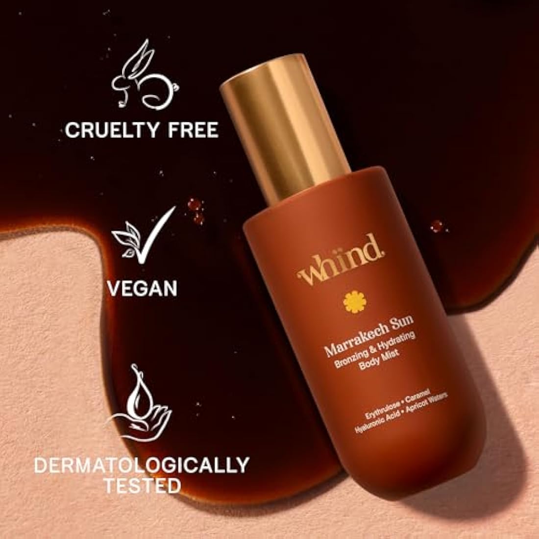whind Marrakech Sun Bronzing & Hydrating Self Tanning Body Mist – Lightweight Liquid Glow Bronzing Spray, Instant Tan Glow Serum for Body with Hyaluronic Acid & Glycerin for a Natural Tan – 200ml