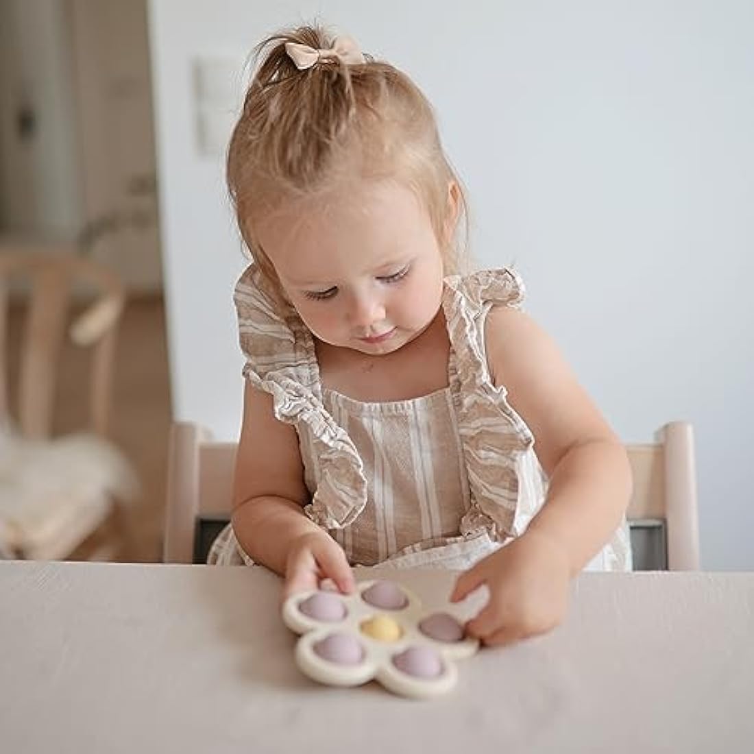 Mushie Press Toy | Push & Pop Bubble Sensory Fidget Toy | 10+ Months | Stress Relief Toy | 100% Food Grade Silicone and ABS Plastic | Flower Design (Soft Lilac/Pale Daffodil/Ivory)