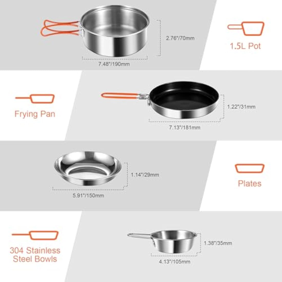 Odoland Camping Cookware Kit, Ceramic Non-Stick Cooking Set with Plates, Bowls, Forks, Knives, Spoons for Camping, Backpacking, Hiking, Picnics