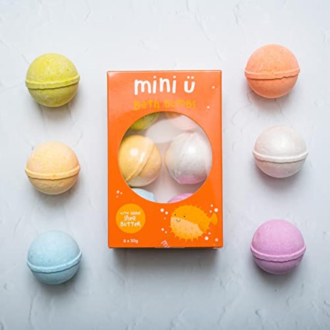 Mini U Kids Bath Bombs with Toys Inside - Shea Butter Infused Bath Bombs for Kids with Kiwi, Blueberry, Melon, Vanilla, Mango, & Banana Scents - Set of 6