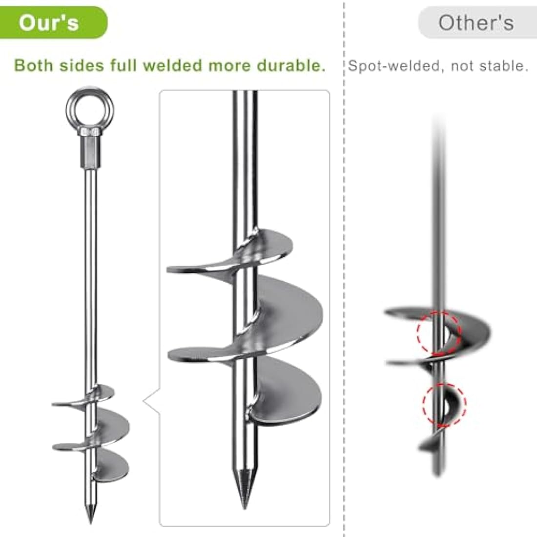 Insaga Tent Peg, Heavy Duty Ground Stake Metal Earth Anchor, 76cm Spiral Blade Screw in Trampolines Kit for Swing Kit/Camping/Shed/Dog/Carport with Fixed Loop Strap, 4 Pack