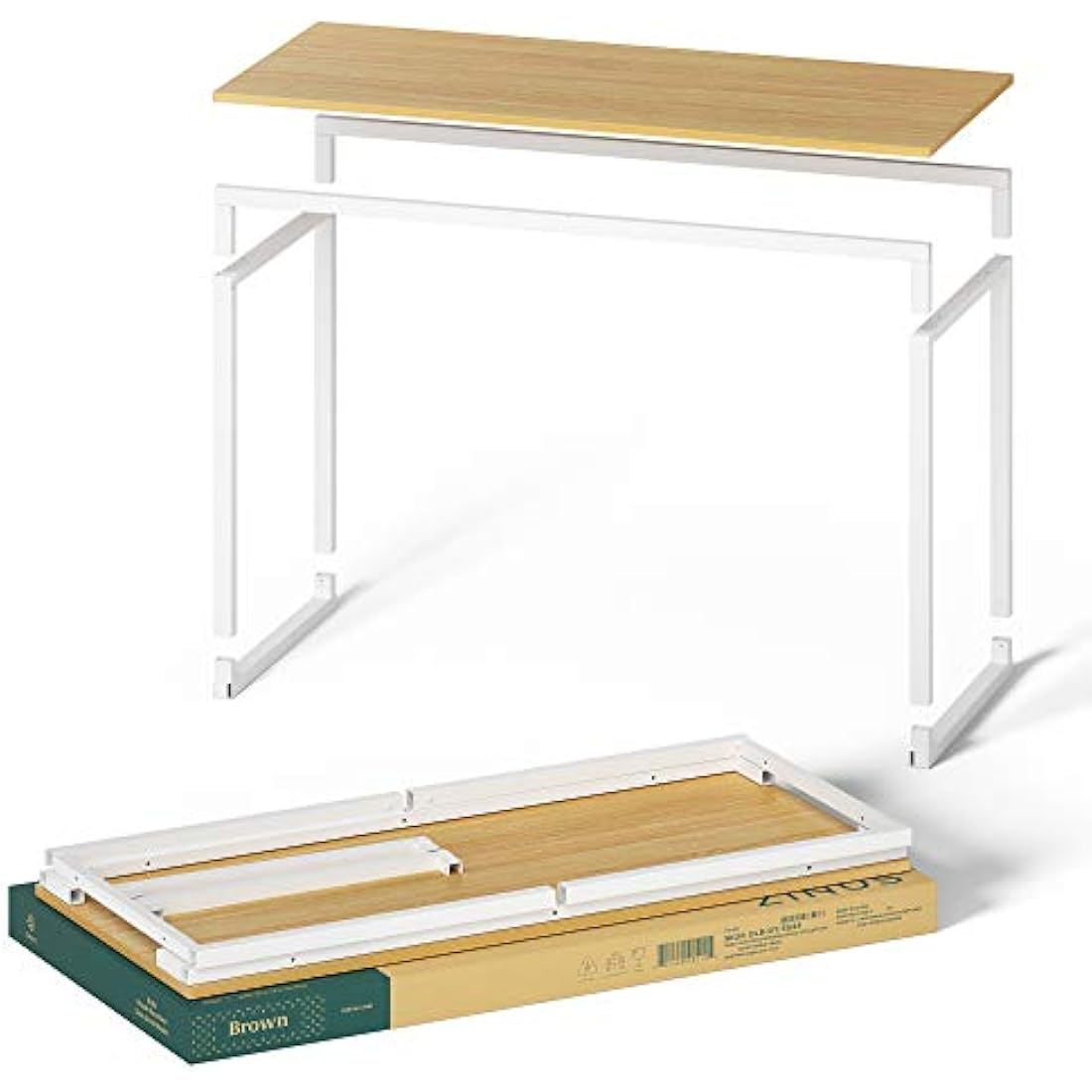 Zinus Jennifer 140x61x74 cm - Metal and wood modern study desk - Home office computer table - Natural Brown and White