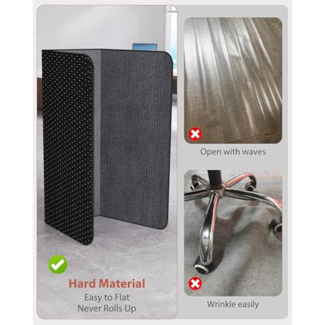 Blvornl Office Chair Mat for Hardwood Floor and Low Pile Carpet, 90 x 120 cm Corduroy Surface Desk Rolling Chair Mat for Hard Floors, Heavy Duty Carpeted Floor Protector Rug for Home Office, Dark Grey