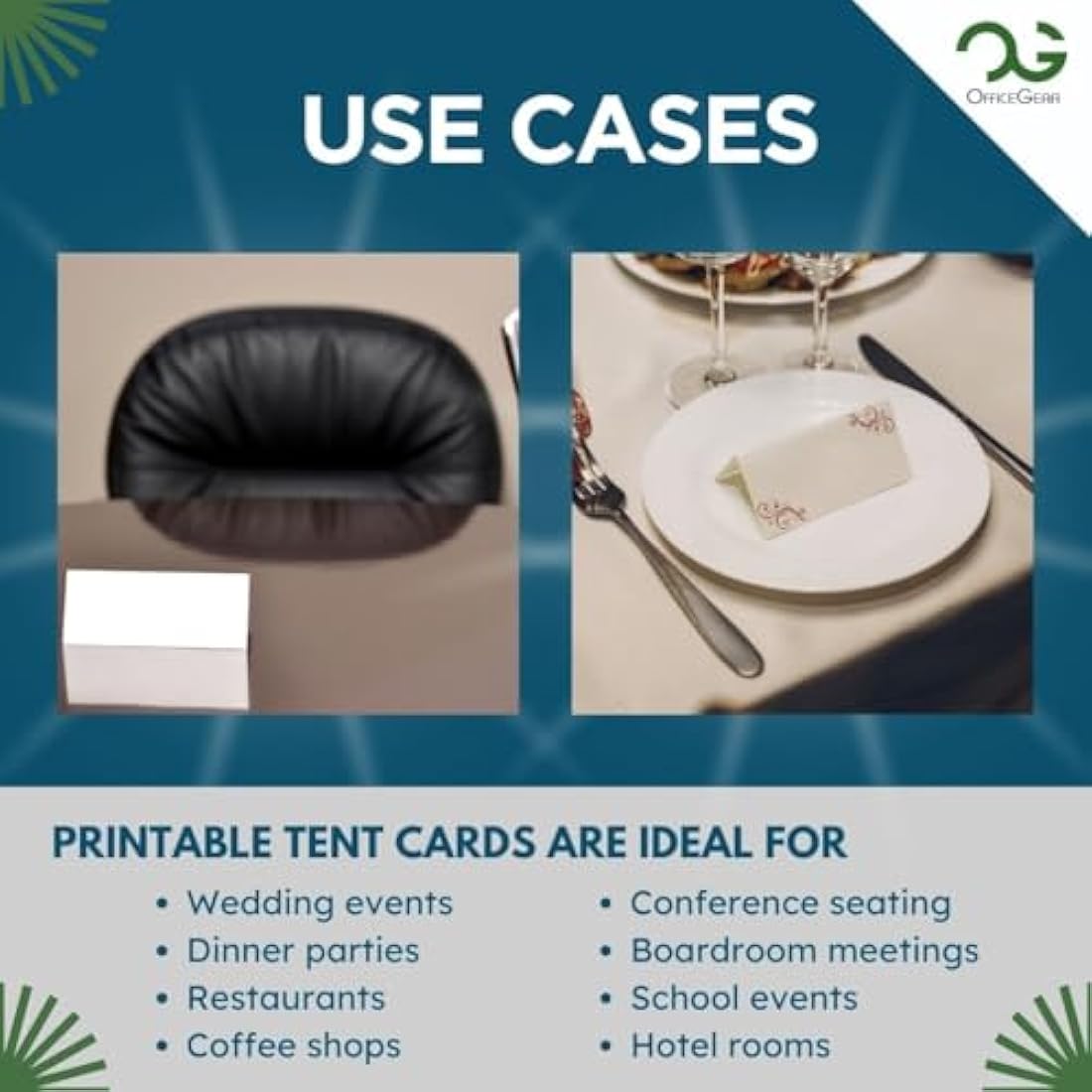 OfficeGear Small Tent Cards 6-up [250 Sheets - 1500 Bulk Pack] 49.5x105mm Printable A4 170gsm Scored Folding Table Top Name Place Cards for Hotels Weddings Conference Events Incl Design Template