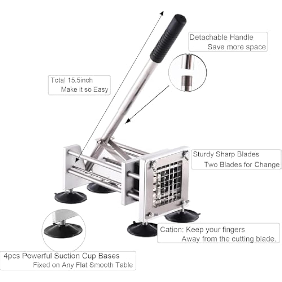 Chip Cutter Machine, Canirologas Professional Potato Chipper Stainless Steel French Fry Cutter with 1/2 inch Blade & 3/8 inch Blade for Potato Carrot Cucumber Vegatable