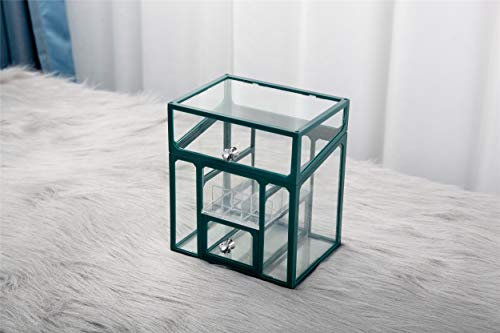 London Boutique Large Makeup Organiser Cosmetic Storage Makeup Brush Holder with Lid Dustproof Pearls (Pine Green)