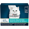 GOURMET Perle Mini Fillets in Gravy Ocean Delicacies (Salmon,Tuna,OceanFish,Plaice) Wet Cat Food Pouch 12x85g, Pack of 4