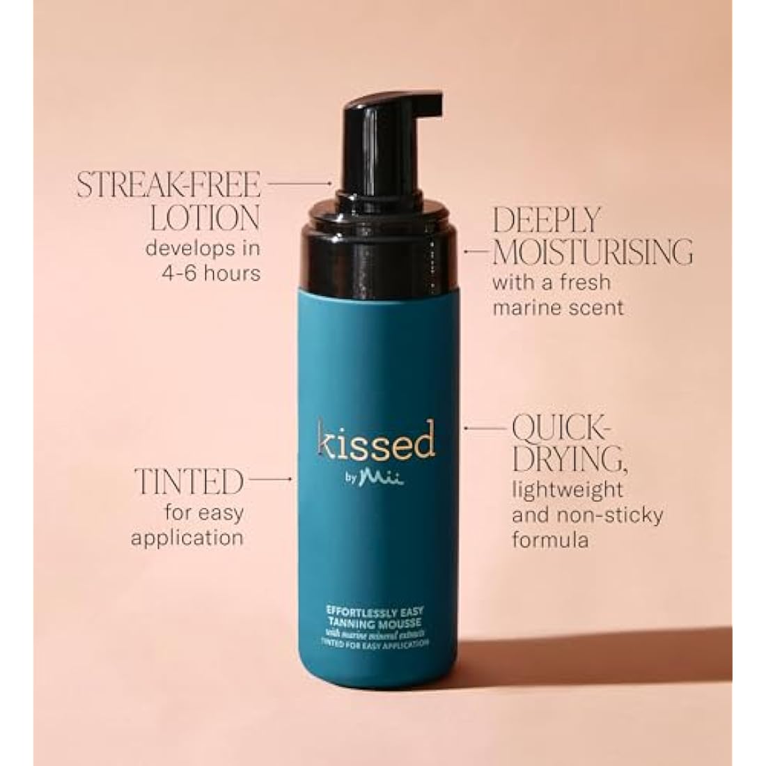Mii Cosmetics Kissed Effortlessly Easy Tanning Lotion, Hydrates Skin & Offers Flawless, Streak Free Tan, Dark, 150ml