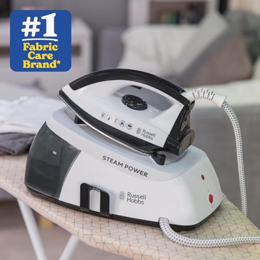Russell Hobbs Steam Iron [2400W, 110g Shot of Steam, 90g Steam Output,] Steam Power (1.3L Removable Water Tank, Stainless Steel Non Stick Soleplate, Cord Storage, Temp ready light, Anti Calc) 24420