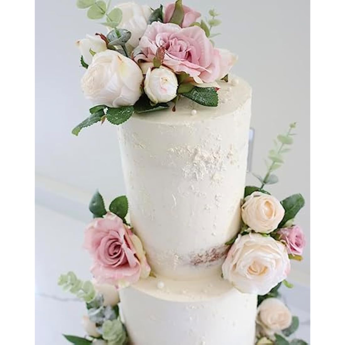The Baked Studio – 'Dried Touch 7-Piece Rose Stem Bouquet' Artificial Dried Flowers For Cake Decorating, Home Décor, Vases, Weddings, Bridesmaid Bouquets and Crafts (Ivory)