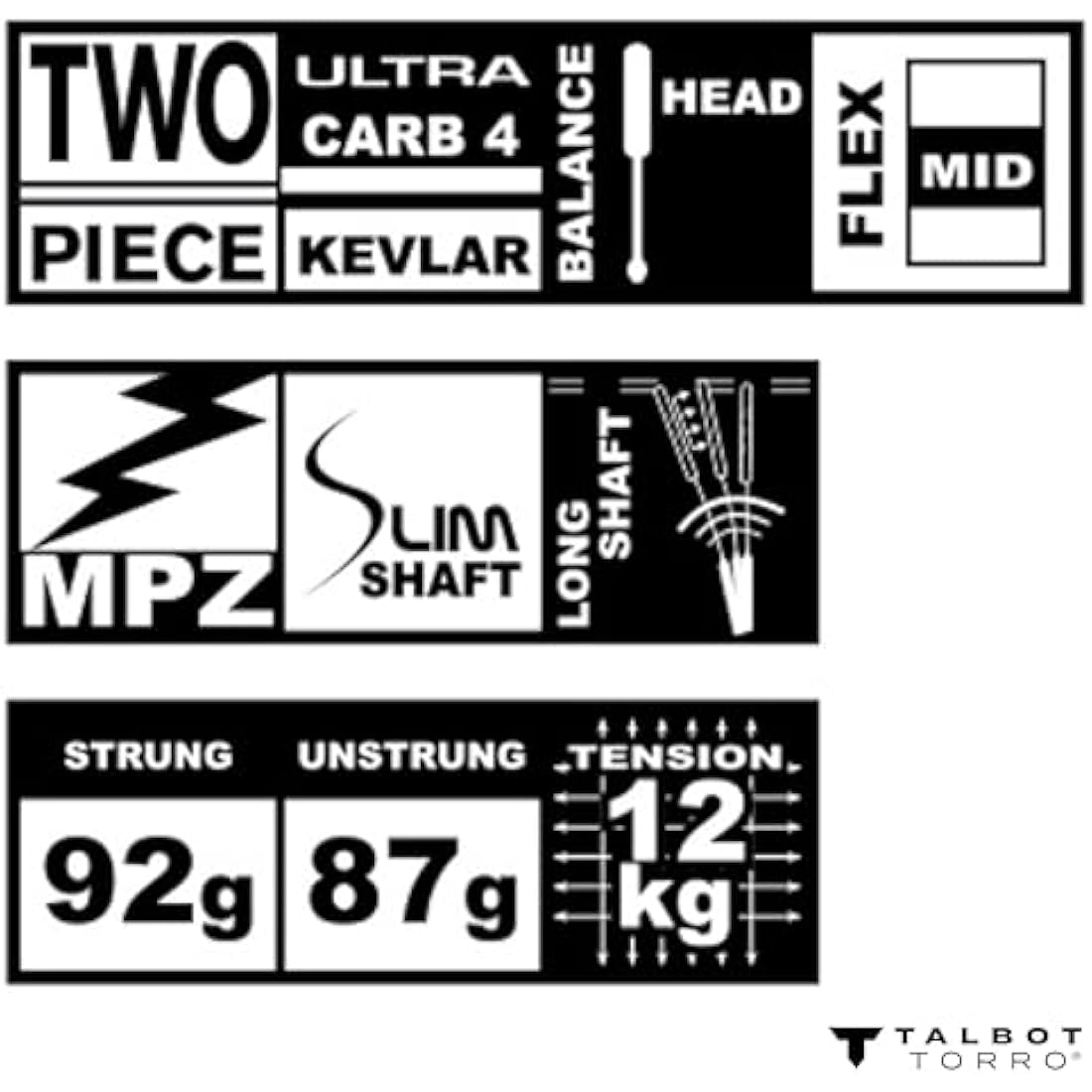Talbot Torro Isoforce 9051 Ultra Carbon4 Badminton Racket with Kevlar Reinforcement, Superior Racket for Badminton Professionals, 439567