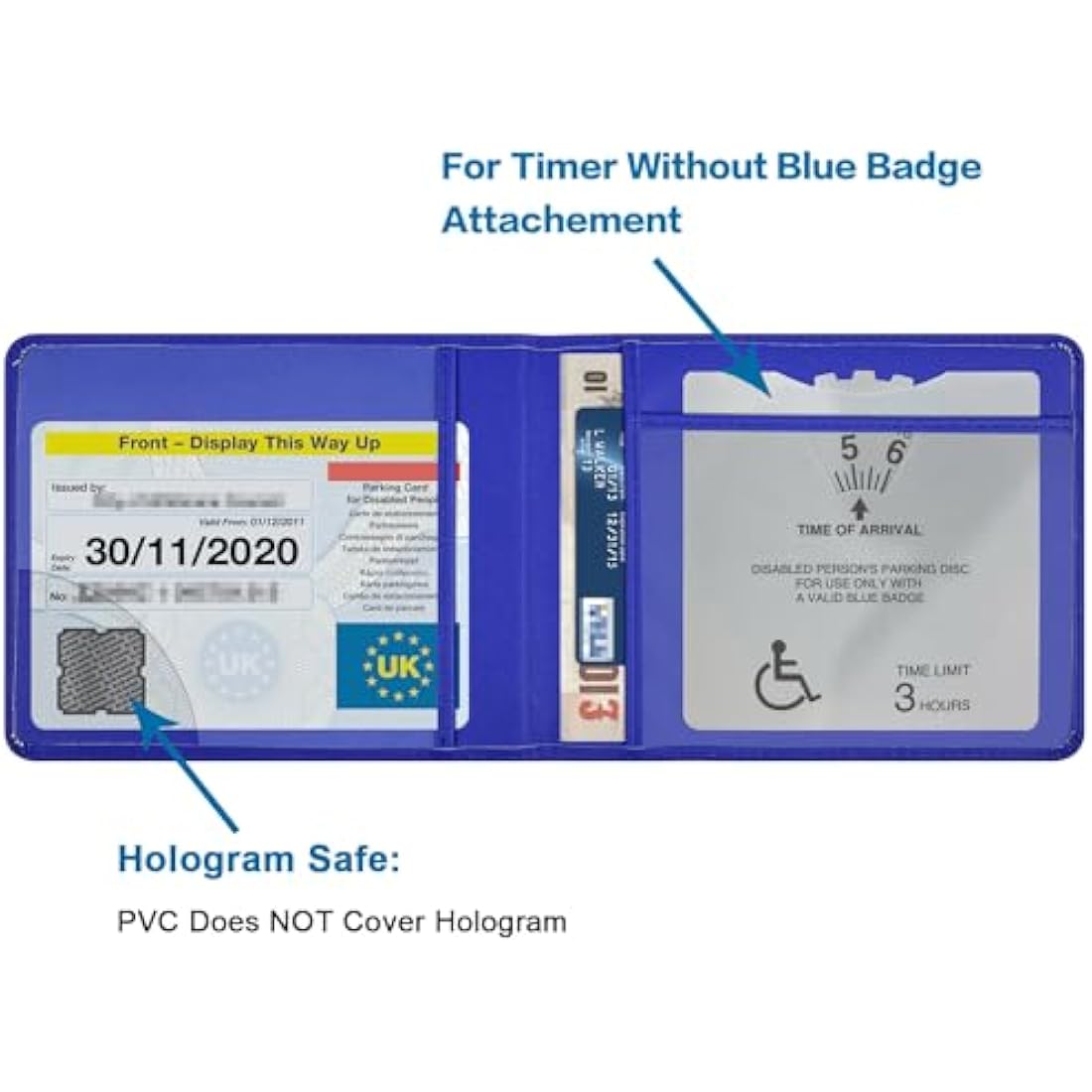 Wisdompro PU Leather Disabled Blue Badge and Timer Holder, Blue Badge Holder, Disabled Badge Holder Wallet for Car Disability Parking Badge Cover Holder Hologram Safe - Royal Blue