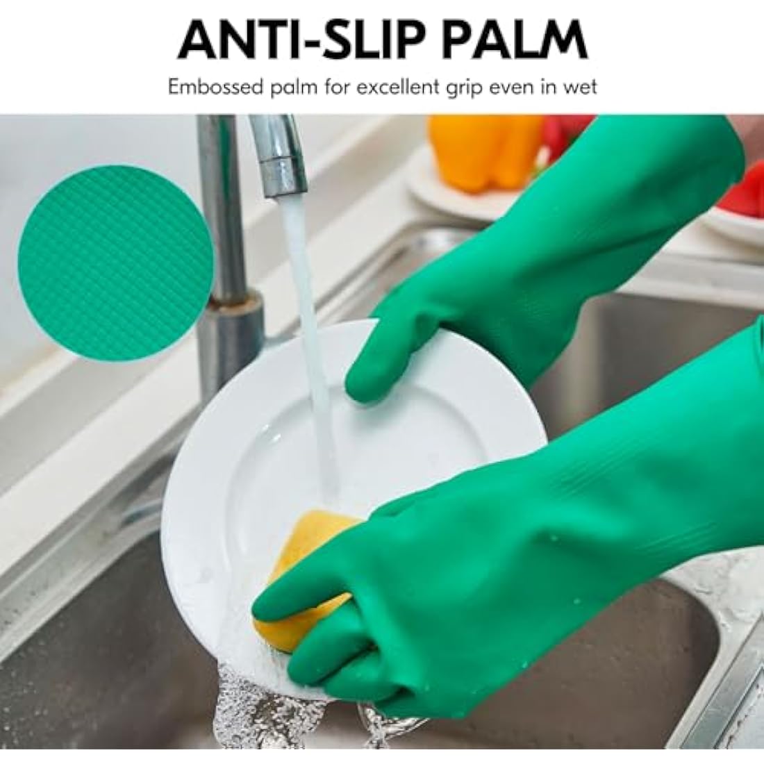 Vgo... Reusable Household Gloves, Dishwashing gloves, Extra Thick, Long Sleeves, Kitchen Cleaning/Painting/Gardening/Pet Care