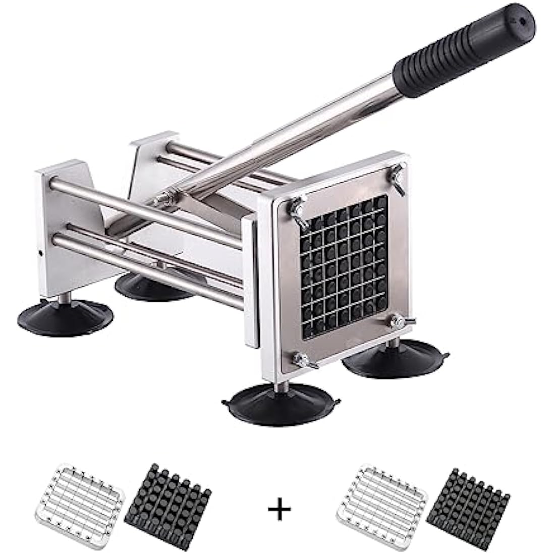Potato Chipper Cutter, French Fry Cutter Stainless Steel Potato Chip Cutter Includes 3/8",1/2" Blades with 4 Suction Feet for Potato Carrot Cucumbers Vegatable