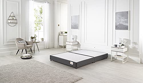 Bed Centre Platform Divan Bed Covered in Luxury Plush, Linen and Tweed Fabric (Pebble Tweed, Super King 180 x 200cm)