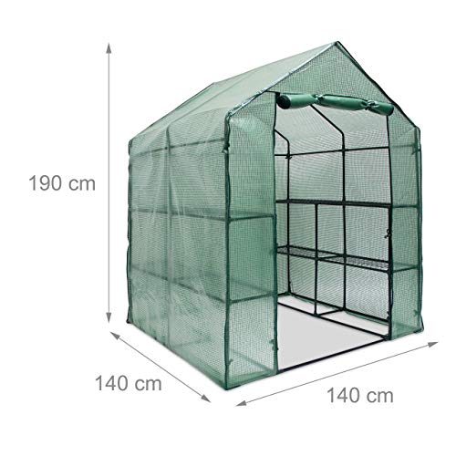 Relaxdays Garden Greenhouse Grow Tent Tarpaulin Large Shelves ? weather Protective Cover 140 x 190 x 140 cm Green