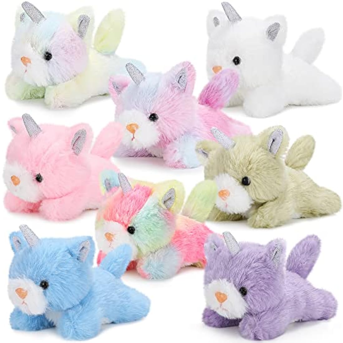 Sumind 8 Pcs Cat Stuffed Animals Bulk Plush Pets 5 Inch Cute Assorted Plush Cats Horse for Birthday Halloween Christmas Party Favors Favors(Horned Cat)