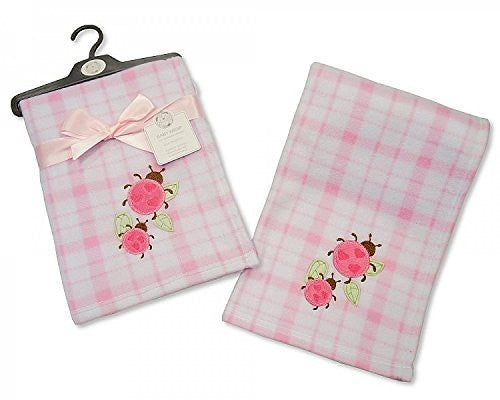 Brand New Snuggle Baby Fleece Baby Wrap Blanket Pink & White Check Ladybird Design