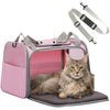 Petsfit Large Cat Carrier Up to 12KG, Pet Carrier with Extendable Fleece Mat,Small Dog Travel Bag Carrier with Safety Leash for Puppy for Car Use, Pink Cat Carrier