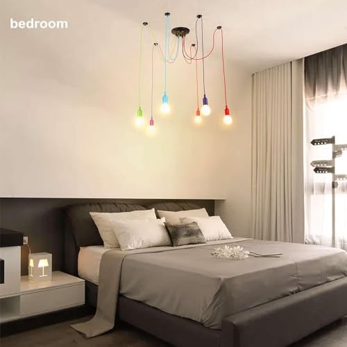 Lightess Industrial Pendant Light, Adjustable Chromatic Spider Lamp, DIY Chandelier, Hanging Ceiling Light, Vintage Pendant Lamp for Kitchen, Dining Room, Hotel (6 Heads)