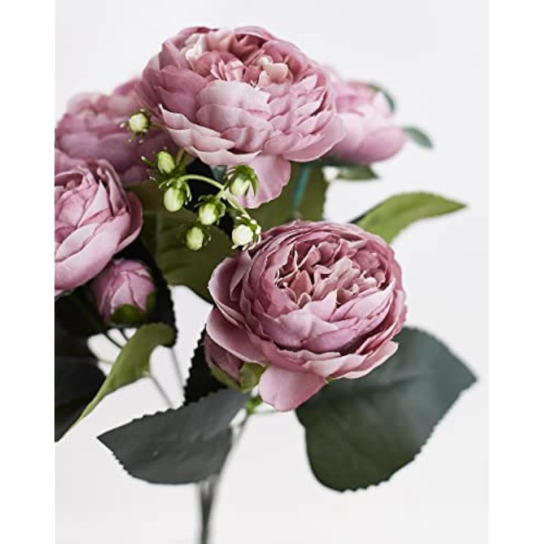 The Baked Studio - Silk Peony and Tea Rose Artificial Bouquet 9 Heads Realistic Fake Plant for DIY Craft Cake Living Room Home Wedding Decoration (Violet)