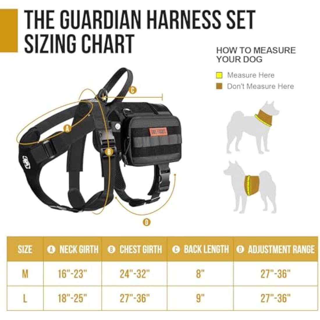 OneTigris Service Dog Vest Harness, Service Dog Cape Guardian Dog Molle Backpack with Pouches for Medium and Large Dogs (Black, L)