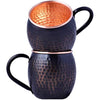 STAGLIFE 16 Oz Black Copper Cups Moscow Mule Mugs Set of 2, Pure Genuine Solid Copper Mugs for Moscow Mules Drinking, Hammered Real Copper Cup Mug Gifts for Men, Unlined