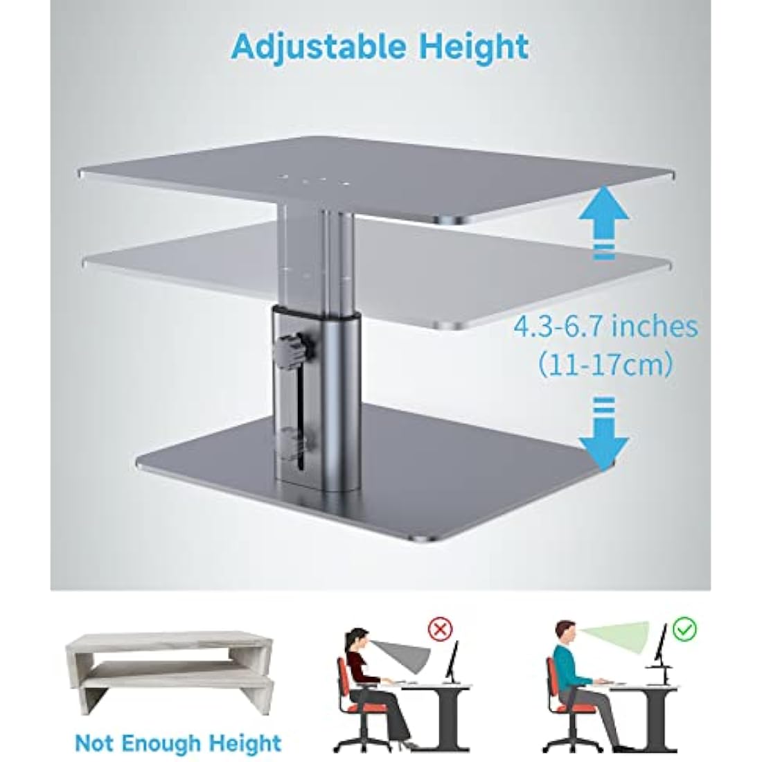 BoYata Monitor Stand Riser, Metallic Adjustable Height Desktop Stand Storage Organizer Compatible with Display, Computer, Laptop, iMac, TV, PC, Printer and All Screen Display-Grey