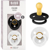 BIBS Colour Soother 2-Pack, BPA Free Dummy Pacifier, Round Nipple. Natural Rubber Latex, Size 2 (6-18 Months), Black/White