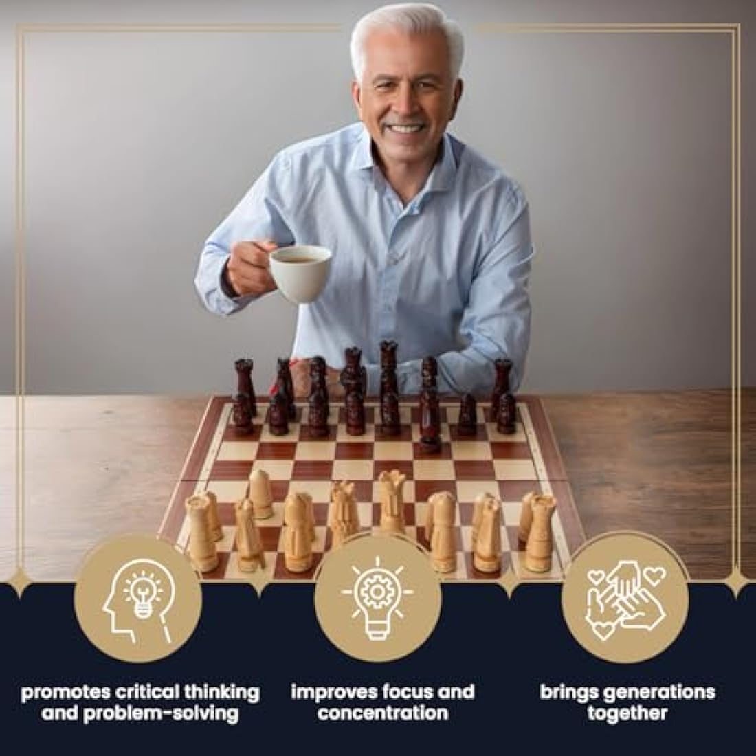 Master of Chess Wooden Chess Set with Pieces "CASTLE DELUXE XL" 56 cm / 22 in - Handmade Inlaid Large Foldable Chess Board Game for Adults and Kids