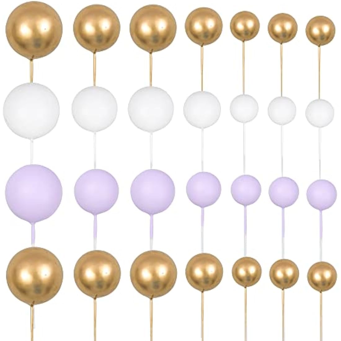 Gyufise 30Pcs Ball Cake Topper Ball Cake Picks Colorful Pearl Ball Shaped Cupcake Insert Cake Topper for Babyshower Birthday Party Favors Wedding Decoration Supplies Purple White Gold