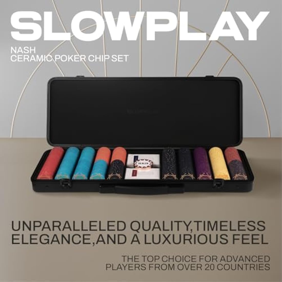 SLOWPLAY Nash Ceramic Poker Chips Set, 300 PCS [Blank Chips], 39mm & 10g Each | Features a High-end Chip case with Extra Durable German Polycarbonate Shell