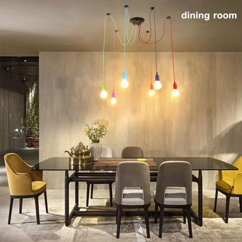 Lightess Industrial Pendant Light, Adjustable Chromatic Spider Lamp, DIY Chandelier, Hanging Ceiling Light, Vintage Pendant Lamp for Kitchen, Dining Room, Hotel (6 Heads)