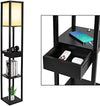 PULUOMIS Floor Lamp with Shelves, 3 Tier Storage Standing Lamp with LED Bulb, 2 USB Charging Ports and 1 Drawer, Modern Reading Lamp for Living Room, Bedroom, Office, Home Decoration, Black