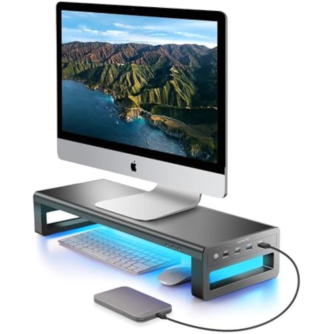 VAYDEER Monitor Stand with 4 USB 3.0 Ports, Metal Computer Screen Riser Lifter for Desk, Office PC Screen Shelf Tidy Space Saver Organiser for Laptop, Computer, iMac, up to 32 Inches - Black