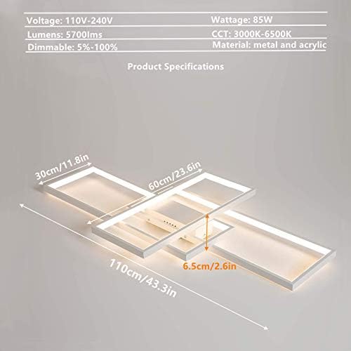 Diossad Modern LED Ceiling Lamp, Dimmable Flush Mount Chandelier, 2700K-6500K for Bedroom, Living Room, Kitchen, Hallway, Office